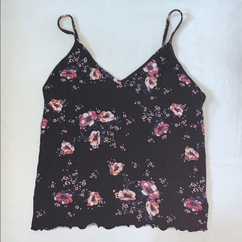 🎆 American Eagle Black & Floral Tank Crop Top